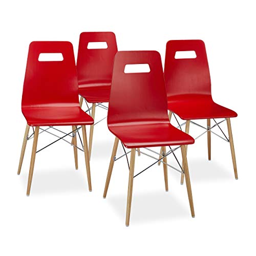 Relaxdays Arvid Conjunto de Sillas, Madera, Rojo, 40x43x92 cm, 4 Unidades Relaxdays Arvid Conjunto de Sillas, Madera, Rojo, 40x43x92 cm, 4 Unidades