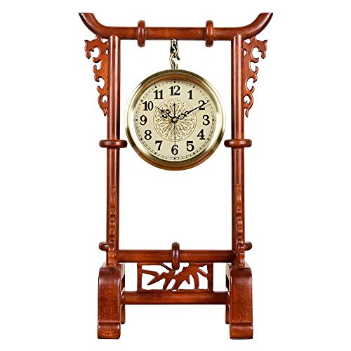 Reloj Retro Sentado, Mesa Madera Maciza Relojes De Escritorio Antiguos Silenciosos Roble Rojo Carillón De Cuarzo Hogar Cocina Adornos Decorativos para Habitaciones Estilo Chino Diseño Creativo Regalo