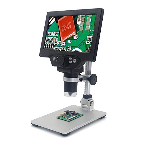 RFElettronica G1200 - Microscopio digital de 12 MP, pantalla de 7 pulgadas a color de grandes dimensiones, pantalla LCD 1-1200X, lente de amplificación continua con soporte de aluminio