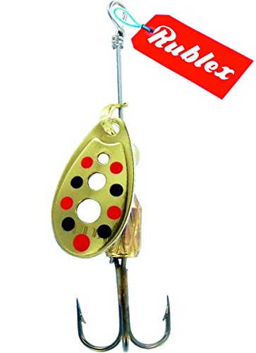 Rublex - Pack de 5 Cucharillas de Pesca C-Turbo-1 OPRN | Cebo Artificial de Pesca con Sistema de Clip y Acción de Giro Mejorado, Color Oro Puntos Rojos Negros, 2gr