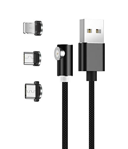 Ruibo Sike 3 en 1 cable de carga magnético USB en forma de L, enchufe redondo de 90 grados para Android negro 3.3ft forma de L