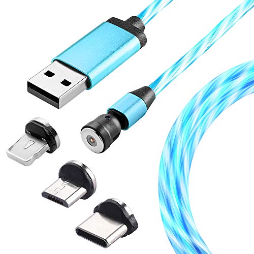 Ruibo Sike 540 - Cable de carga magnético con luces LED multicolor 3 en 1 (cable micro USB tipo C de carga (1 m = 3 ft), color azul