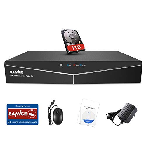 SANNCE 4 Canales DVR TVI 720P 5-en-1 Grabador de Video H.264 P2P Seguridad CCTV Sistema de Vigilancia Detección de Movimiento-1TB Disco Duro de vigilancia