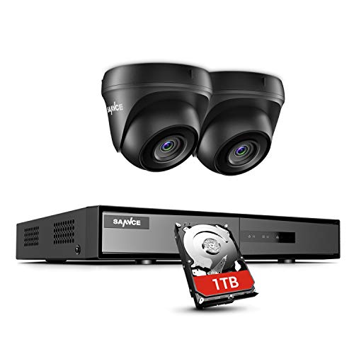 SANNCE Kit de Seguridad Sistema de 4CH 1080N DVR 5-en-1 y 2 Cámaras de Vigilancia 1080P HD con Visión Nocturna Leds IP66 Interior/Exterior Acceso Remoto-1TB HDD