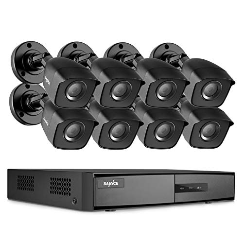 SANNCE Kit de Seguridad Sistema de 8CH 1080N DVR 5-en-1 y 8 Cámaras de vigilancia 720P HD con visión Nocturna Leds IP66 Interior/Exterior Acceso Remoto-sin HDD