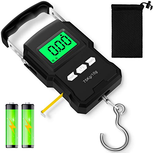 Sansoak Básculas para peces, 165 lb / 75 kg balanza electrónica portátil, pantalla LCD retroiluminada, con regla de cinta métrica, bolsa de transporte y 2 pilas AAA para pesca, cocina postal Sansoak Básculas para peces, 165 lb / 75 kg balanza electrónica portátil, pantalla LCD retroiluminada, con regla de cinta métrica, bolsa de transporte y 2 pilas AAA para pesca, cocina postal