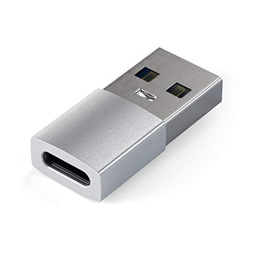 SATECHI Adaptador Tipo-A a Tipo-C de Aluminio Conversor - USB-A Macho a USB-C Hembra - Compatible con iMac, MacBook Pro/MacBook, Portátiles, PC, Ordenadores y Más (Plata)