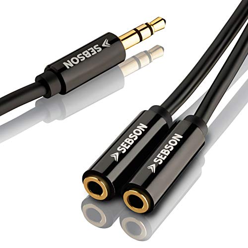 SEBSON Audio Jack Splitter Cable 20cm, Jack 3.5mm Extensión 1 Macho 2 Hembras, Adaptador para Auriculares, Headset, Altavoces, Teléfono - Cable Audio y Micro