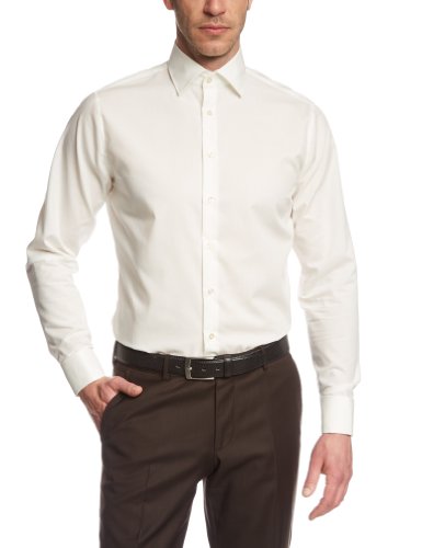Seidensticker Camisa Herren Business Shirt Tailored Fit - Camisa no de hierro, estrecha con cuello Kent, Beige (Crema), 40 CM