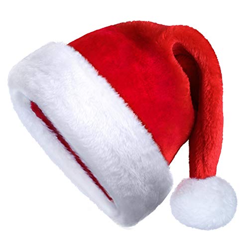 SHareconn Sombrero de Navidad, Gorros Rojos de Papá Noel de Navidad Sombrero de Papé Noel de Felpa Corta para Adultos Celebración de Navidad Estilo Clásico - Rojo