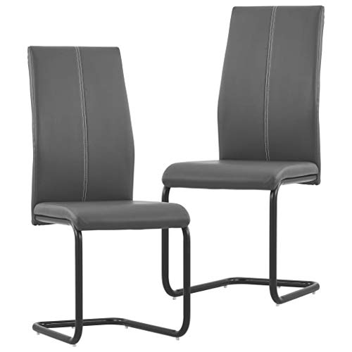 Sillas de Comedor voladizas 2 Unidades Cuero sintético Gris Sillas de Comedor voladizas 2 Unidades Cuero sintético Gris