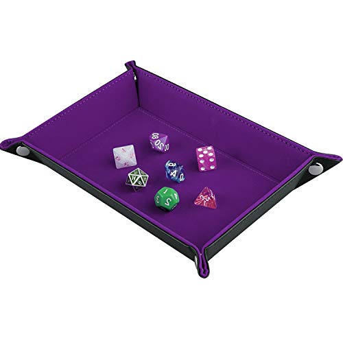 SIQUK Tablero de Dados de Doble Cara, Plegables de Cuero de PU y sostenedor de Dados de Terciopelo Violeta Oscuro para Mazmorras y Dragones Juego de Dados RPG D & D y Otros Juegos de Mesa