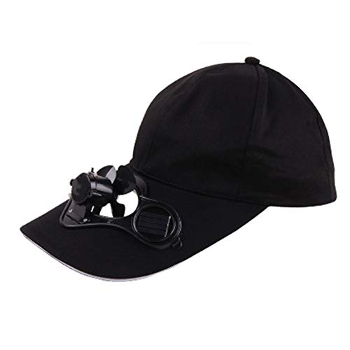 Sombrero de béisbol con ventilador de aire alimentado por energía solar, panel solar en la tapa frontal, respetuoso con el medio ambiente, para acampar y viajar Negro Negro (Talla única Sombrero de béisbol con ventilador de aire alimentado por energía solar, panel solar en la tapa frontal, respetuoso con el medio ambiente, para acampar y viajar Negro Negro (Talla única