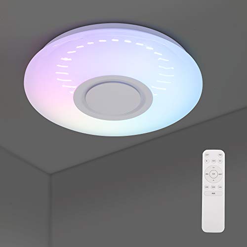 SOOTOP Luz de techo impermeable IP54,36W 3200LM, RGB colorido, reproducción de música Bluetooth, luz de techo LED redonda para salón, baño, oficina en casa, porche exterior y más (Bluetooth)