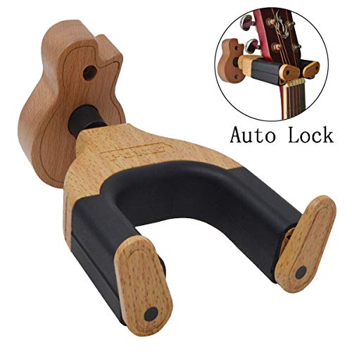 Soporte de guitarra para montaje en pared con bloqueo automático Soporte para guitarra Gancho Soporte de pared para guitarra con forma de guitarra Diseño de base de madera dura para guitarras