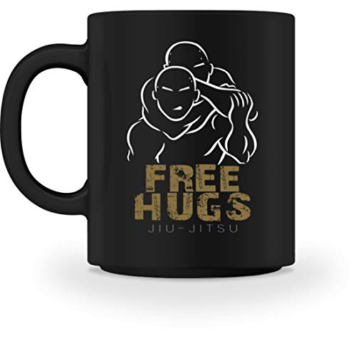 SPIRITSHIRTSHOP Jiu Jitsu Free Hugs - Taza, diseño de abrazos Negro M
