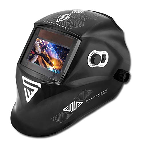 STAHLWERK ST-550L - Casco de soldadura automático (clase óptica, 1/1/1, gran campo de visión, incluye 5 discos de repuesto y bolsa) STAHLWERK ST-550L - Casco de soldadura automático (clase óptica, 1/1/1, gran campo de visión, incluye 5 discos de repuesto y bolsa)