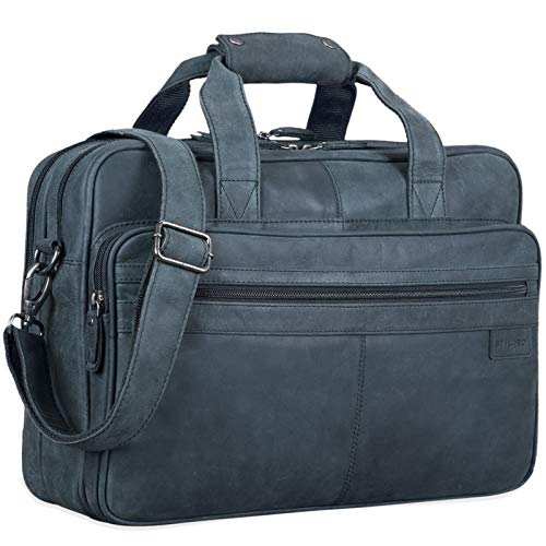 STILORD 'Atlantis' Maletín de Cuero Vintage para portátil de 15,6' Bolsa de Hombro o Negocios para Profesor Negocios Oficina o Universidad de auténtica Piel, Color:Antracita