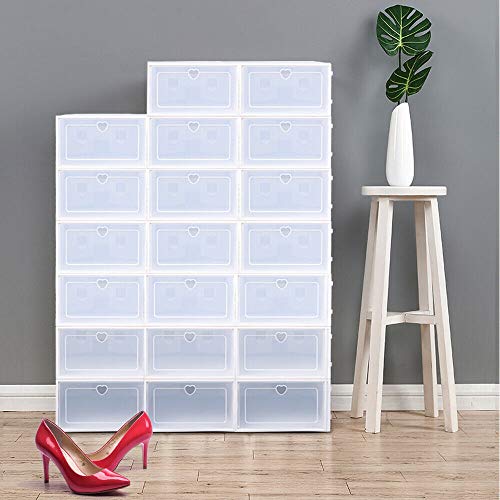 sujrtuj - 20 cajas de almacenamiento de zapatos de plástico transparente, con cajón, apilables, plegables y duraderas, organizadores para el hogar, 33 x 23 x 14 cm