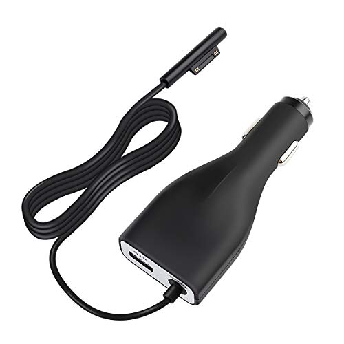 Surface Pro Surface Cargador de coche para portátil, 36 W, 12 V, 2,58 A, Microsoft Surface Pro (2017) Surface Book, Pro 3 Pro 4 con puertos USB 5 V 2.1 A, carga rápida para tablet o smartphone