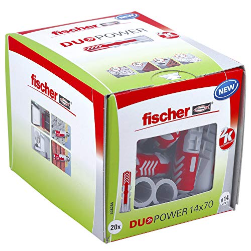 Tacos universales fischer duo power, tamaño 14 x 70 mm, paquete de 20 piezas,