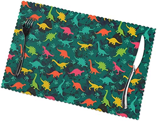 Tapetes de Mesa Coloridos Manteles Individuales de Dinosaurios Coloridos para Mesa de Comedor Juego de 6 tapetes de Cocina Resistentes al Calor