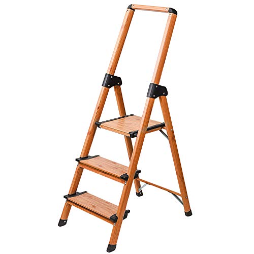Tatkraft Upstairs Escalera Domestica de Aluminio con 3 Peldaños Antideslizantes, Taburete Plegable con Efecto de Madera Ligero y Robusto Tatkraft Upstairs Escalera Domestica de Aluminio con 3 Peldaños Antideslizantes, Taburete Plegable con Efecto de Madera Ligero y Robusto
