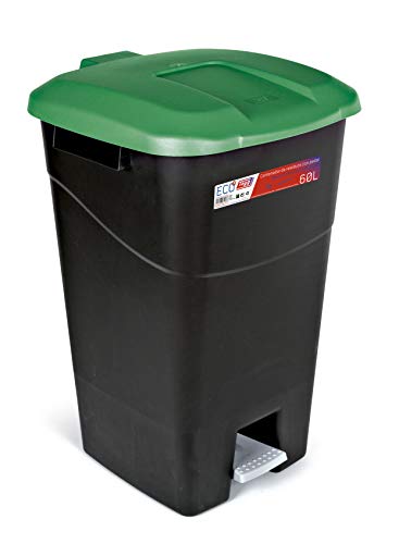 Tayg Tapa Verde Contenedor de residuos 60 litros con Pedal, Base Negra