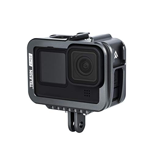 TELESIN Jaula de vídeo para cámara de acción compatible con GoPro Hero 9 Negro Vlog carcasa carcasa de aleación de aluminio con doble puerto de carga para GoPro Hero 9 accesorios negros