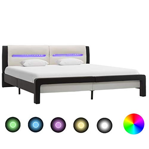 Tidyard Estructura Cama con LED Cuero sintético Negro Blanco 180x200 cm