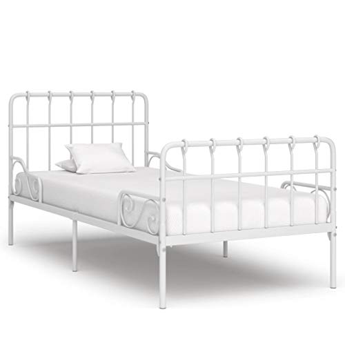 Tidyard Estructura de Cama con Base de Listones Metal Blanco 100x200 cm Tidyard Estructura de Cama con Base de Listones Metal Blanco 100x200 cm