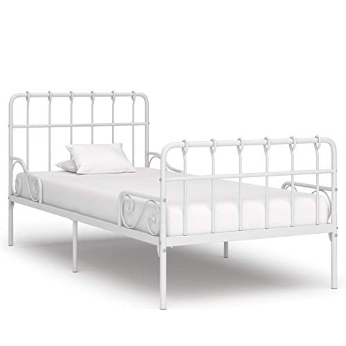 Tidyard Estructura de Cama con Base de Listones Metal Blanco 100x200 cm