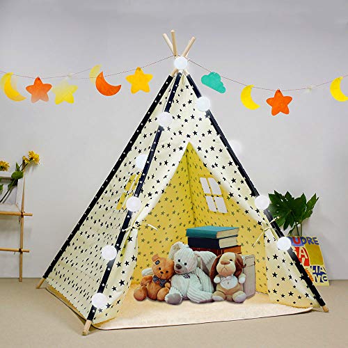 Tienda|Tipi para Niños Tienda de Juegos Plegable para Niños y Niñas con Alfombra Tapete de Felpa Casa de Juegos para Niños en Interiores y Exteriores (Beige)