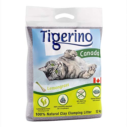 Tigerino Canada - Arena para Gatos con Aroma a limoncillo, 12 kg, Hecha de gránulos de Arcilla Natural Fina, sin Polvo, 100% Natural, con Soporte