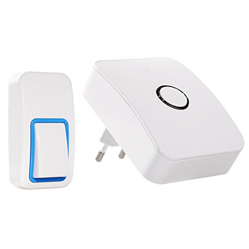 Timbres para puerta，WGOAL Kinetic Wireless puerta timbre Kits, no necesita batería y,no necesita Wi-Fi , AC100 – 240 V Receptor, IPX7 impermeable,120 M Área de trabajo （pulsador y carillón）Blanco