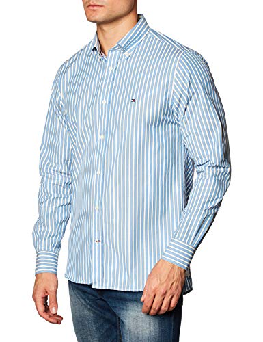 Tommy Hilfiger Bold Stripe Shirt Camisa, Copenhague Azul/Marfil/Yale Navy, XL para Hombre