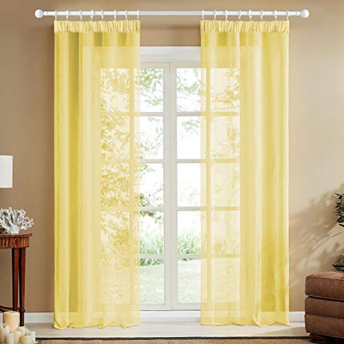 Topfinel Transparente Visillos da Panels Modernas Visillos para Ventanas Cortinas Dormitorio con Plisado de Lápiz 2 Piezas 140x280cm Amarillo