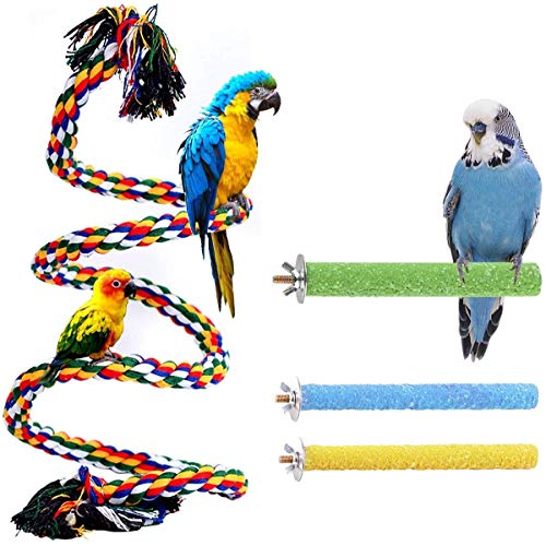 Trecynd Soporte para percha de pájaros, para loros, perchas, plataforma, colorida, arena y pata de moler, accesorios para pájaros, juguetes para cacatúas, periquitos, perritos