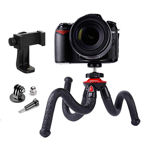 Trípode, Lammcou Tripode para el Movil Cámara Flexible Tripode con Tornillo 1/4'' para Canon Nikon Cámara + Adaptador Tripode para Movil iPhone + Adaptador GoPro para Hero 8 7 MAX+ Osmo Action Tripod