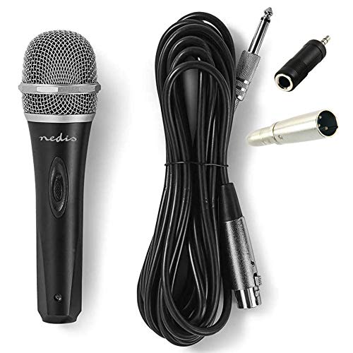 TronicXL - Micrófono dinámico de metal para cantar y escenario + 5 m de cable XLR 6,35 mm + conector jack de 3,5 mm, juego de micrófono Premium Micro cantante dinámico, negro y plateado