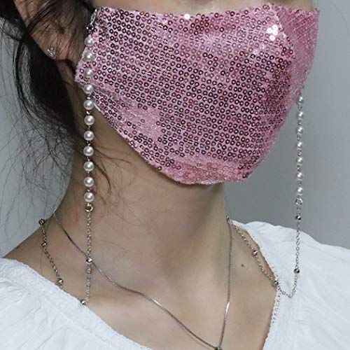 TseenYi Cadena de máscara facial multifuncional hecha a mano con perlas redondas y modernas para máscaras, accesorios para máscara de cuentas, cadena de gafas, collar para mujeres y niñas (plata)