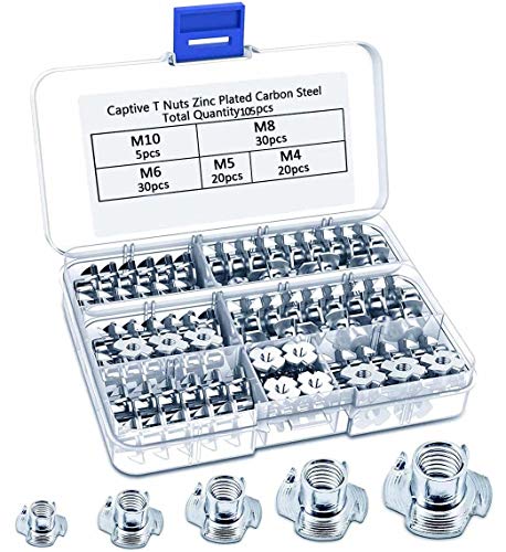 Tuerca de 4 Puntas M4 M5 M6 M8 M10 Tuercas en T de Cuatro Puntas de Acero al Carbono Enchapadas en Zinc para muebles de carpintería(105pcs)