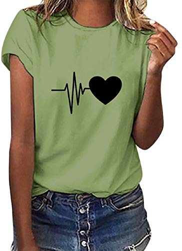 Tuopuda Camiseta de Mangas Cortas Mujer Corazón Impresión tee Clásico con Cuello en Redondo Basica Camiseta Ligera de Algodón Ablandado Verano Casual Tops