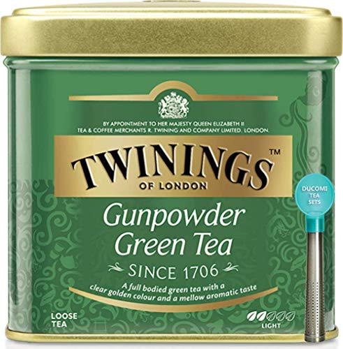 Twinings Té Suelto - Gunpowder - Té verde de la Provincia de Zhejiang de Indonesia y China - Carácter ligero - Sabor Refrescante y Característico - Té de Bajo Contenido de Theine - Lata 100 g