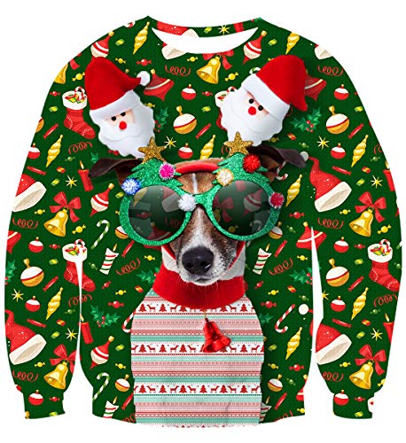 uideazone Unisex 3D Impreso Feo Navidad Jersey Sudaderas Navidad Camiseta (Christmas Perro, XL)