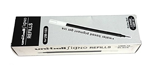 Uni-Ball refillminen umr de 10, 12 unidades, para bolígrafo de gel Gel Impact ancha para 153s (UM-153S), color negro