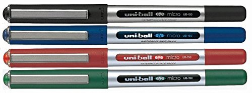 Uni-Ball UB-150 Tinta Líquida Bolígrafo - Fine 0.5mm Punta - Negro, Azul, Verde, Rojo - Paquete de 4