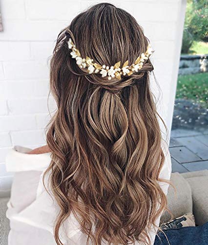 Unicra oro boda perla pelo vides flor hoja tocados boda accesorios para el cabello para la novia