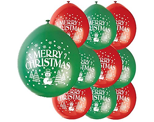 Unique Party - Globos de Látex de Feliz Navidad - 23 cm - Color Rojo y Verde - Paquete de 10 (80353) , color/modelo surtido