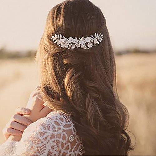 Ushiny Peines para el pelo de la boda de la flor de la novia, accesorios para el pelo para mujeres y niñas (plata)